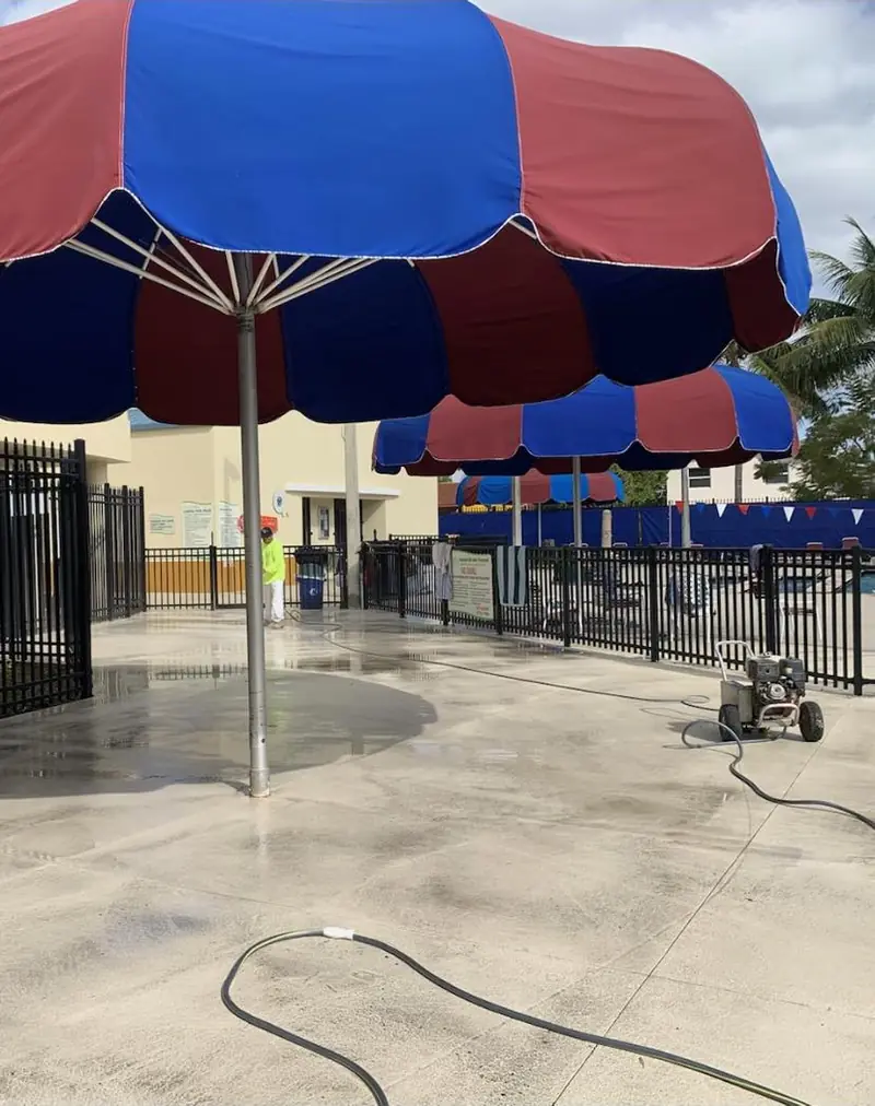 Cleaning plaza pavers at a commercial property in Broward